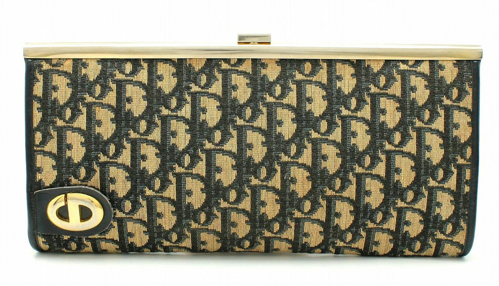 Christian Dior Trotter Shoulder Bag Clasp Cosmetic Canvas Beige Cream Black